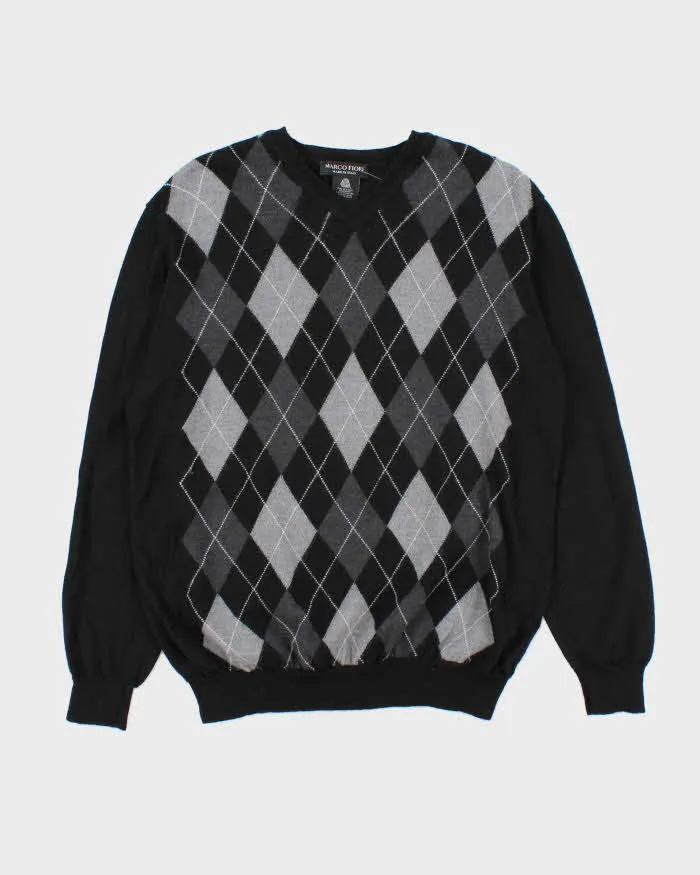 Vintage 00s Marco Fiori Merino Wool V-Neck Argyle Knit Jumper - L sold by Rokit