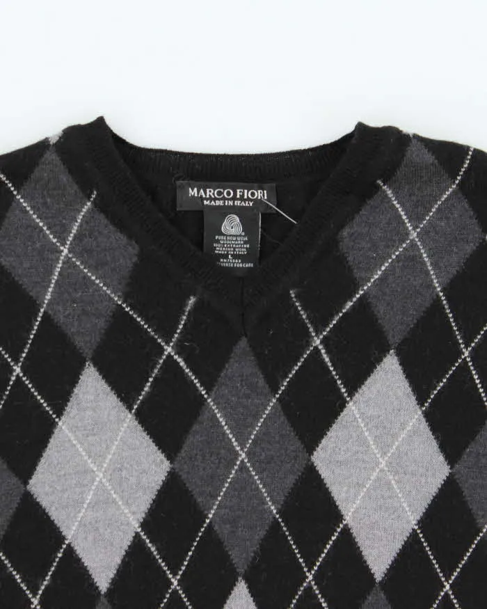 Vintage 00s Marco Fiori Merino Wool V-Neck Argyle Knit Jumper - L sold by Rokit product image thumbnail 5
