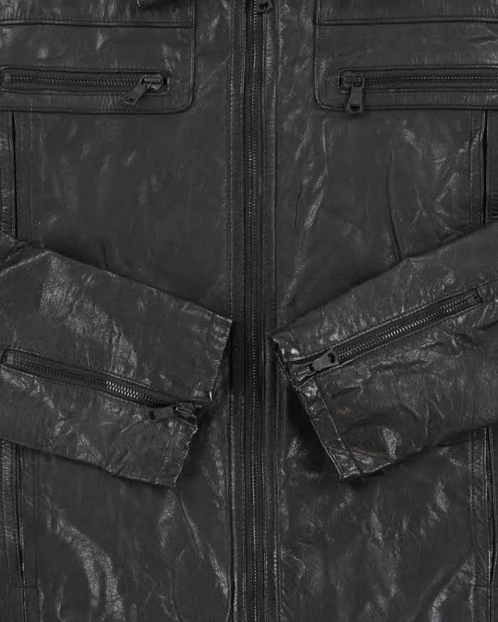 Vintage Y2K 00s Factotum Japan Buffalo Leather Moto Jacket - M sold by Rokit product image thumbnail 4