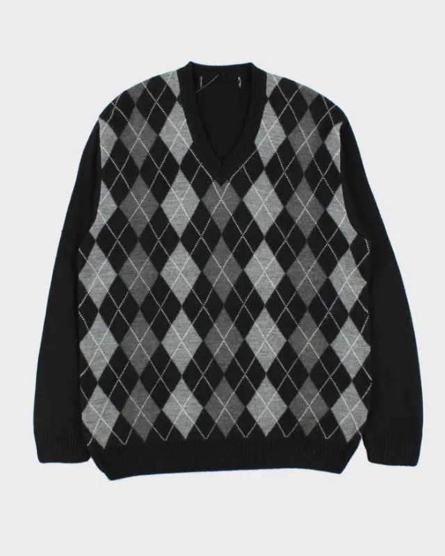 Vintage 00s Cashmere Blend V-Neck Argyle Knit Sweater - XL sold by Rokit