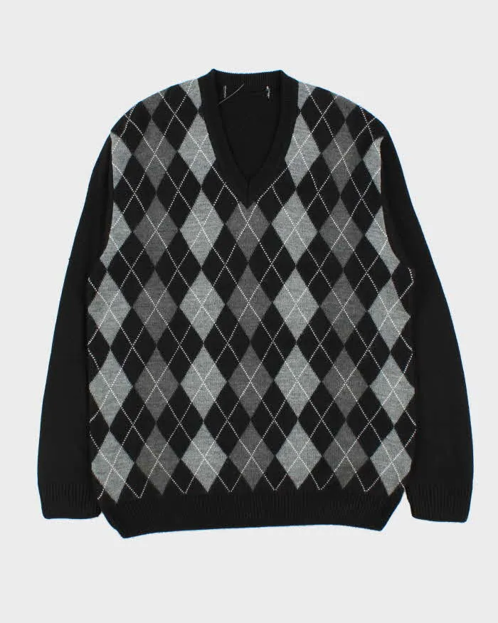 Vintage 00s Cashmere Blend V-Neck Argyle Knit Sweater - XL sold by Rokit