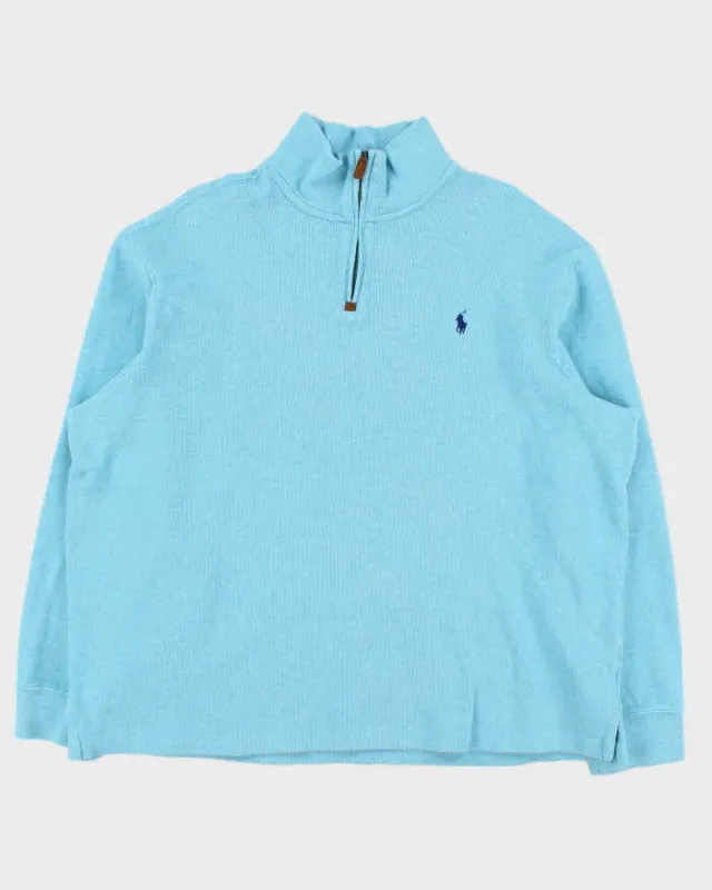 Vintage Polo Ralph Lauren Turquoise Quarter-Zip Sweatshirt - XXL sold by Rokit