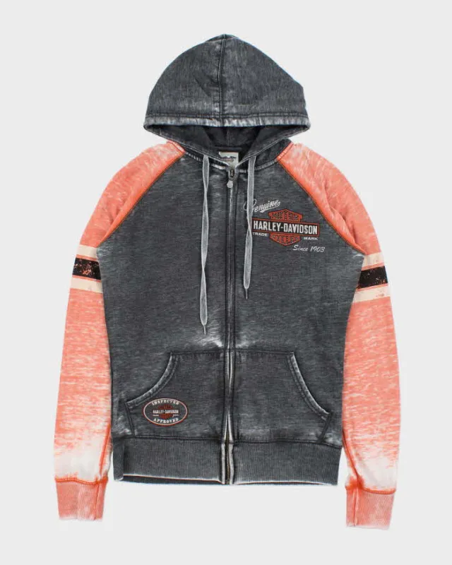 Vintage Y2K Women's Harley Davidson Distressed Rhinestone Full-Zip Hoodie - M sold by Rokit