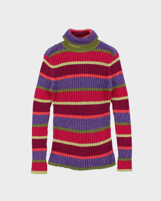 Vintage Y2k 00s Talbots Striped Roll Neck Jumper - M sold by Rokit