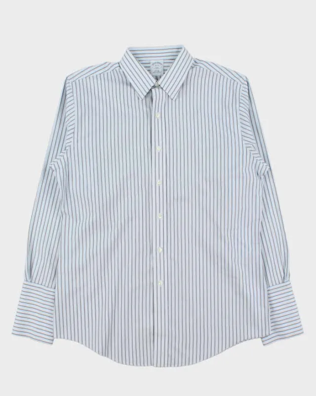 Vintage Brooks Brothers Sky Blue Striped Long Sleeve Slim Fit Dress Shirt - L sold by Rokit