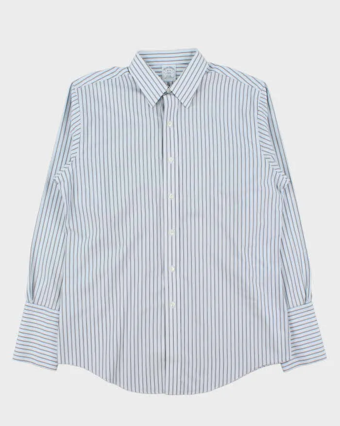 Vintage Brooks Brothers Sky Blue Striped Long Sleeve Slim Fit Dress Shirt - L sold by Rokit