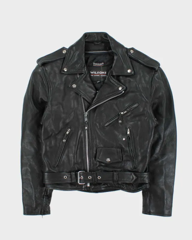 Vintage 1990s Wilson's Thinsulate Lined Heavyweight Classic Leather Biker Jacket - S sold by Rokit