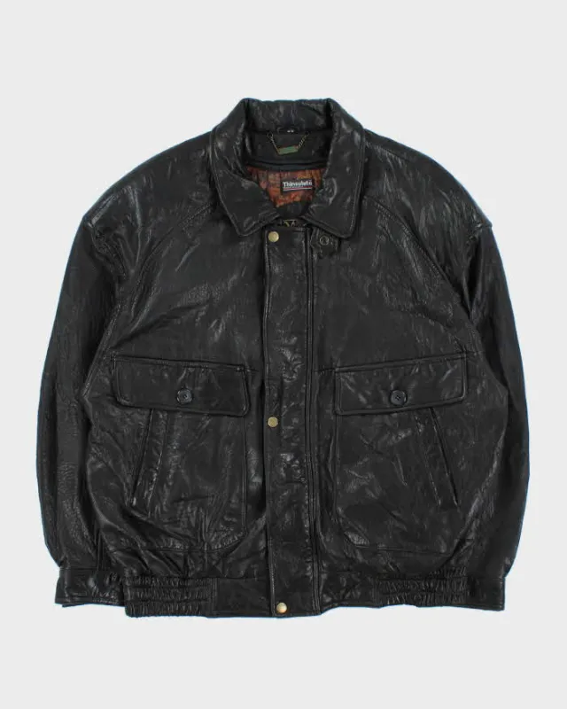 Vintage 1990s Danier Thinsulate Baroque Lined Leather Flight Bomber Jacket - M sold by Rokit