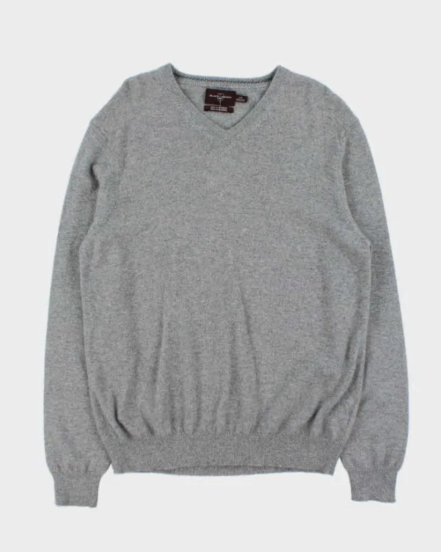 Vintage Black Brown Cashmere V-neck Jumper - L sold by Rokit