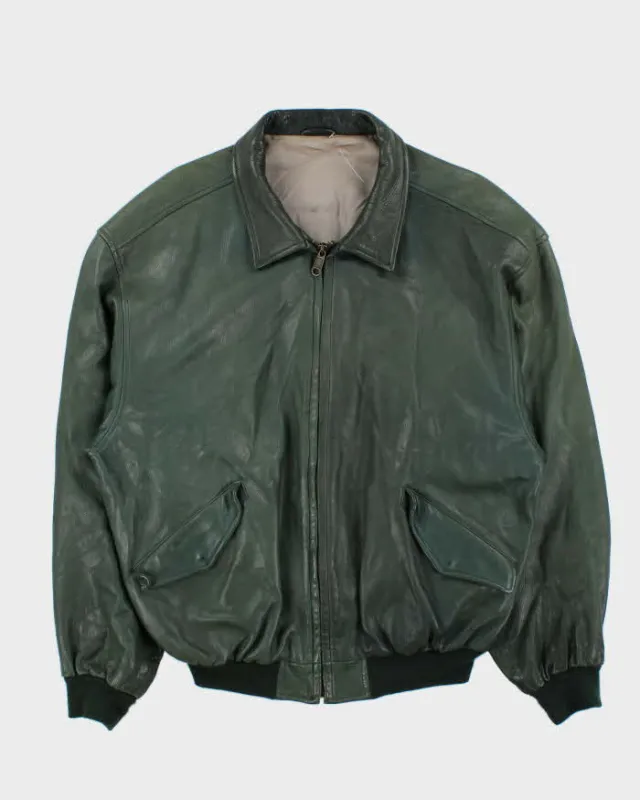 Vintage 1990s Earth Tone Green Calfskin Leather Bomber Jacket - XL sold by Rokit