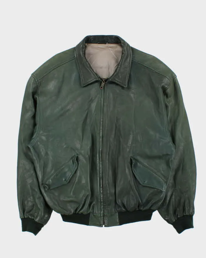 Vintage 1990s Earth Tone Green Calfskin Leather Bomber Jacket - XL sold by Rokit