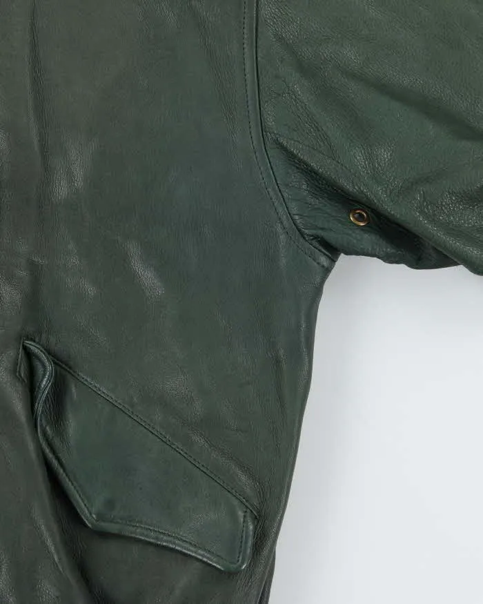 Vintage 1990s Earth Tone Green Calfskin Leather Bomber Jacket - XL sold by Rokit product image thumbnail 4