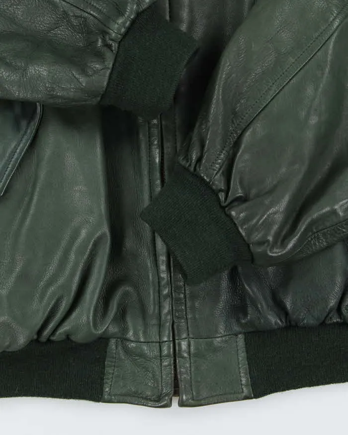 Vintage 1990s Earth Tone Green Calfskin Leather Bomber Jacket - XL sold by Rokit product image thumbnail 5