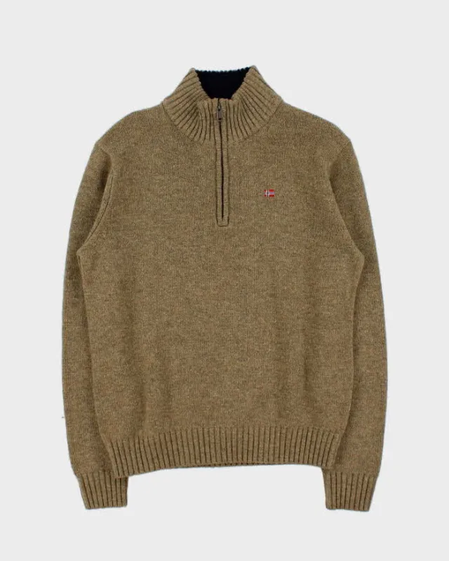 Vintage 00s Napapijri Speckled Wool Quarter-Zip Knit Jumper - L sold by Rokit