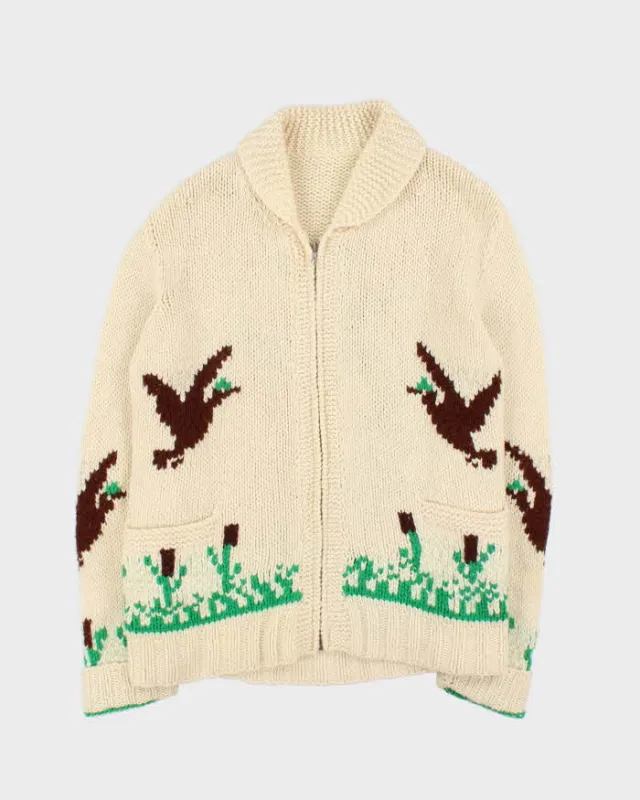 Vintage 1960s Hand Knit Wool Cowigan Zip-Up Cardigan - M sold by Rokit