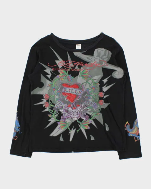 Vintage Y2K 00s Ed Hardy Rhinestone Graphic Long Sleeve T-Shirt - M sold by Rokit