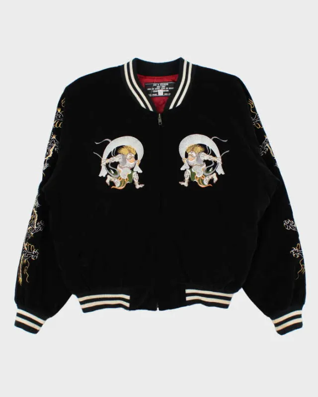 Vintage 1990s Start Of Acceleration Jungle Storm Sukajan Embroidered Velour Varsity Bomber Jacket - M sold by Rokit
