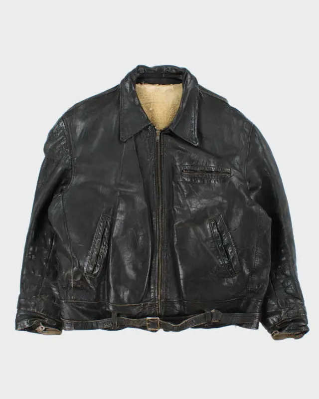 Vintage 1950s Shearling Lined Horsehide Leather Belted Biker Jacket - L sold by Rokit