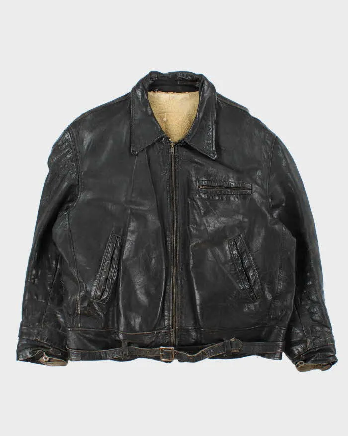 Vintage 1950s Shearling Lined Horsehide Leather Belted Biker Jacket - L sold by Rokit