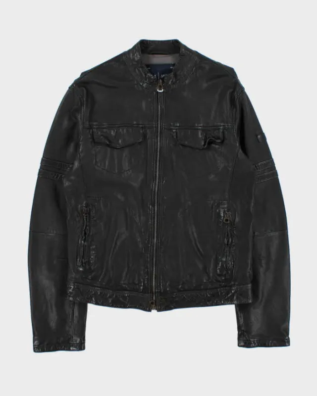 Vintage Y2K Armani Jeans Sheep Leather Moto Cafe Racer Biker Jacket - XL sold by Rokit