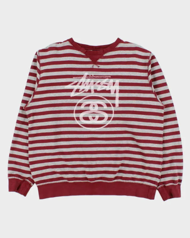Vintage Stussy Striped Classic Logo Crewneck Sweatshirt - XL sold by Rokit