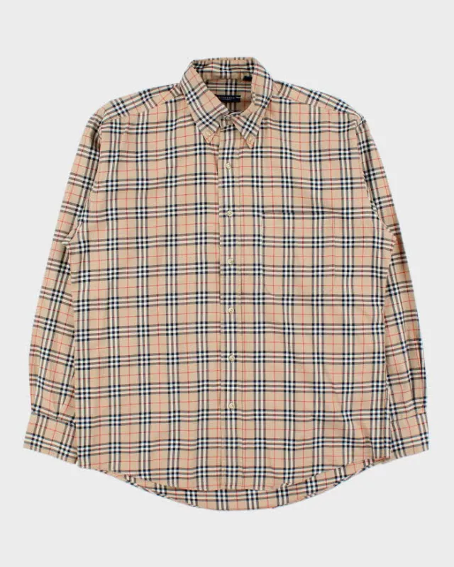 Vintage Y2K 00s Burberry Tan Nova Check Oversized Long Sleeve Shirt - M sold by Rokit