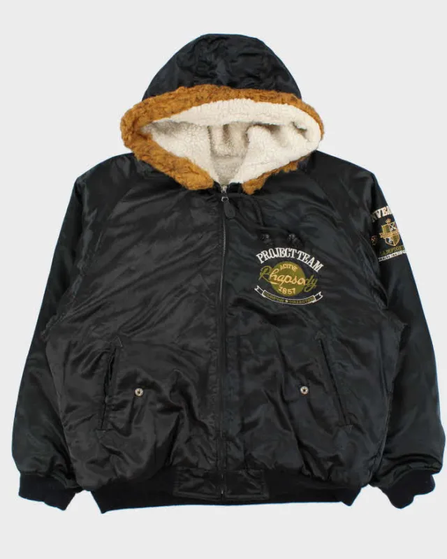 Vintage 1990s Vache Club Satin Shearling Lined Hooded Bomber Jacket - L sold by Rokit