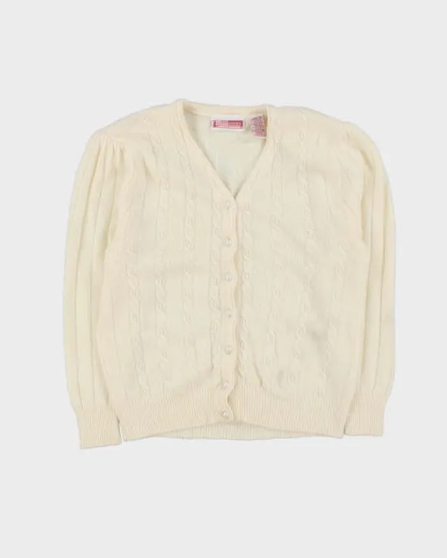 Vintage 1980s Women's Sears Wool Angora Blend Cable Knit Pearl Cardigan - L sold by Rokit