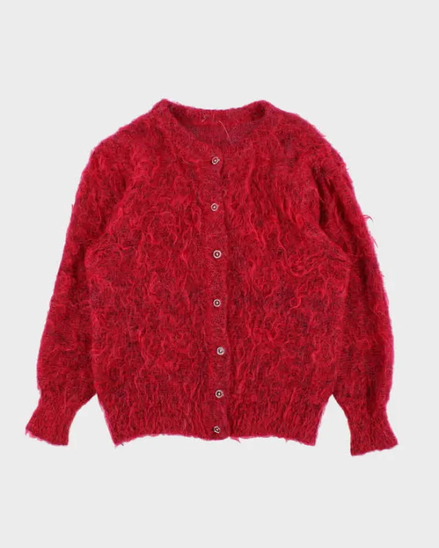 Vintage 1990s Women's Mohair Wool Blend Cherry Pink Cardigan - M sold by Rokit