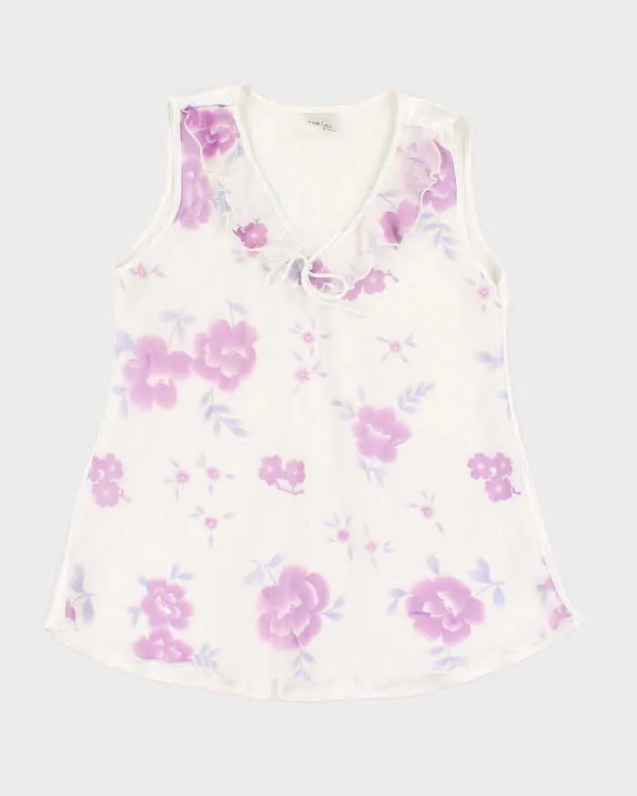 Y2k 00s White Floral Ruffle Top - M sold by Rokit