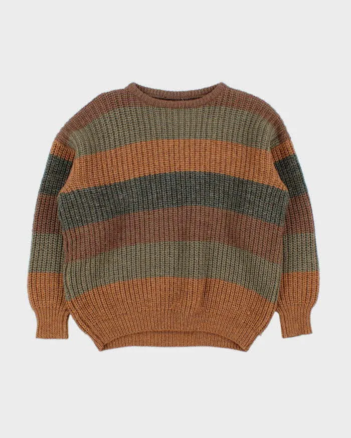 Vintage 1990s Striped Wool Chunky Oversized Hand Knit Jumper - S sold by Rokit