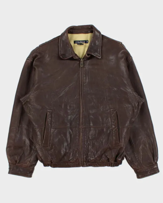 Vintage 1990s Nautica Fleece Quilt Lined Calfskin Leather Bomber Jacket - M sold by Rokit