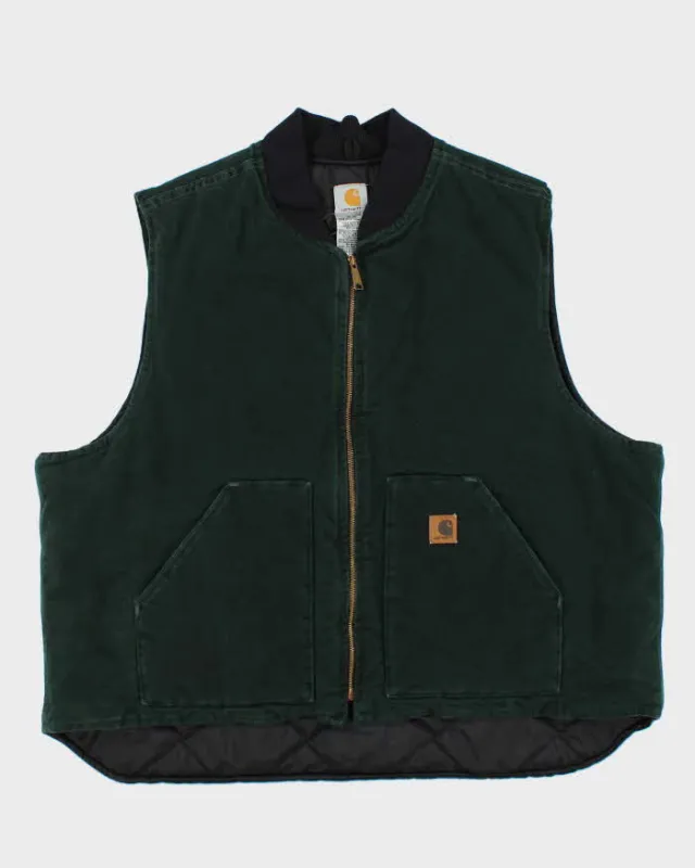 Vintage Y2K 00s Carhartt Sandstone Artic Quilt Lined Spruce Green Workwear Gilet - XXXL sold by Rokit
