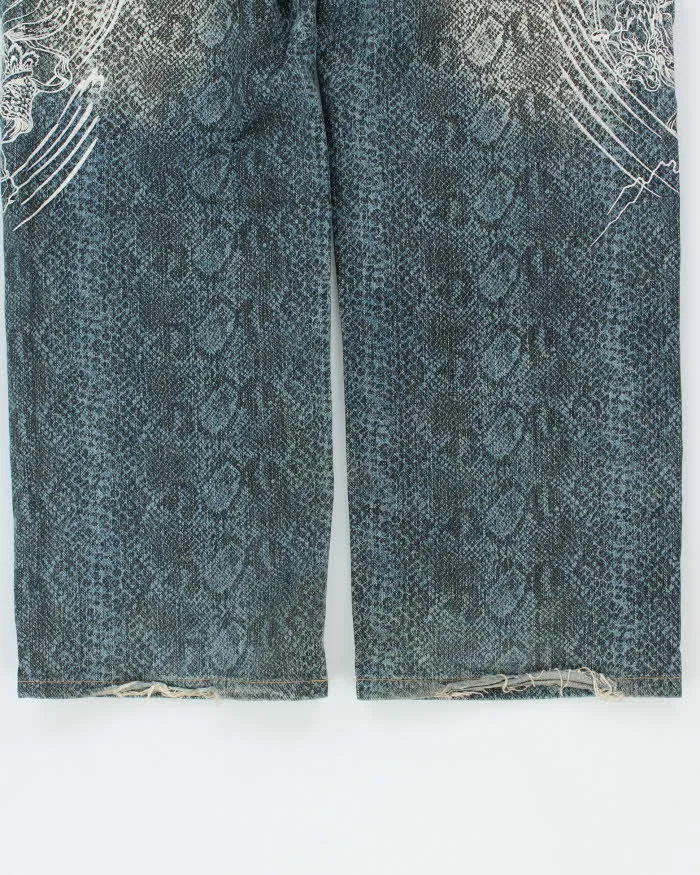 Vintage Y2K 00s Karakuri Tamashii Embroidered Python Denim Wide Leg Jeans - W36 L26 sold by Rokit product image thumbnail 5