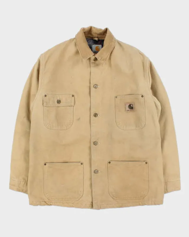 Vintage 2000 Carhartt Sandstone Made In Usa Tan Canvas Blanket Lined Chore Workwear Jacket - M sold by Rokit