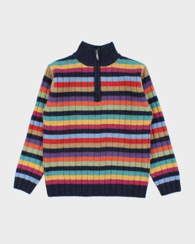 Vintage Y2K 00s Women's Gant Striped Wool Ribbed Quarter-Zip Knit Jumper - L sold by Rokit
