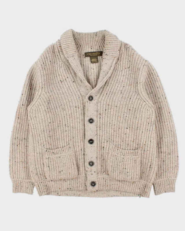 Vintage 1990s Inis Crafts Irish Merino Wool Chunky Shawl Cardigan - L sold by Rokit