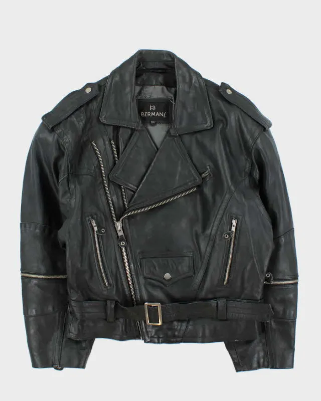 Vintage 1990s Bermans Studded Double Zip Heavyweight Classic Biker Jacket - L sold by Rokit