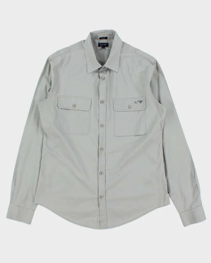 Vintage Y2K 00s Armani Jeans Spell Out Long Sleeve Wokwear Shirt - M sold by Rokit