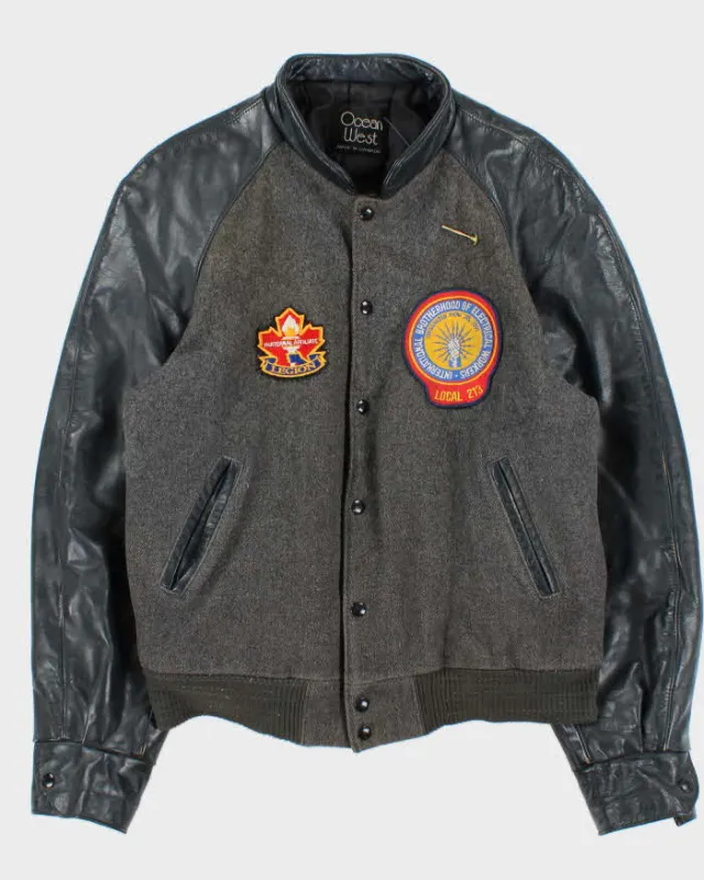 Vintage 1980s Ocean West Quilt Lined Wool Leather Varsity Bomber Jacket - L sold by Rokit