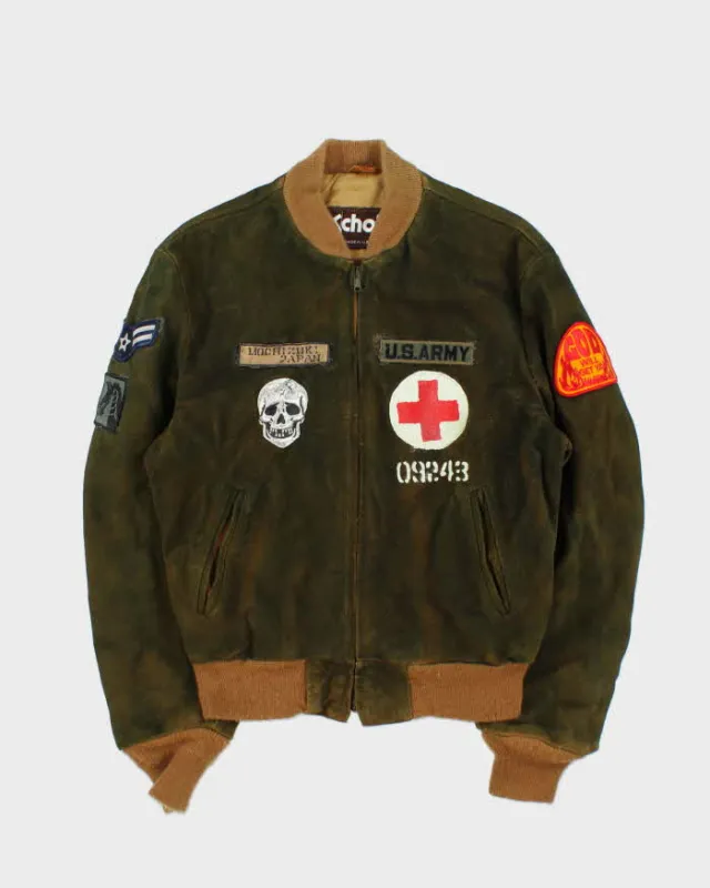 Vintage 1990s Schott NYC U.S Army Medic Mochizuki Japan Hand Painted Suede Bomber Jacket - L sold by Rokit