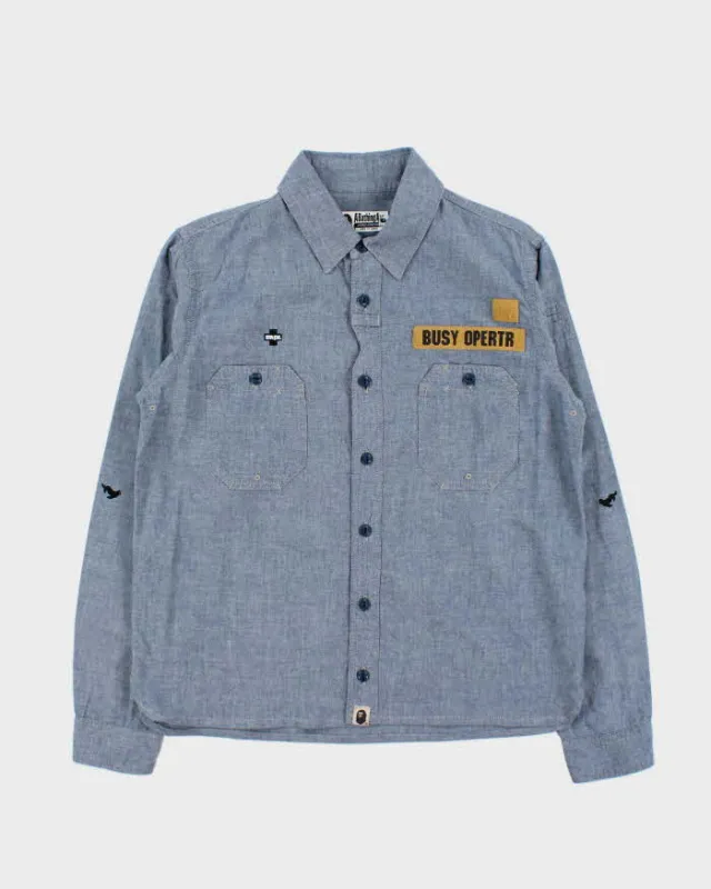 Vintage SS2011 A Bathing Ape Busy Opertr Chambray Long Sleeve Tactical Shirt - M sold by Rokit
