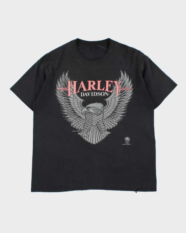 Vintage 1980s Harley Davidson Eagle Faded Black T-Shirt - M made by Harley-Davidson