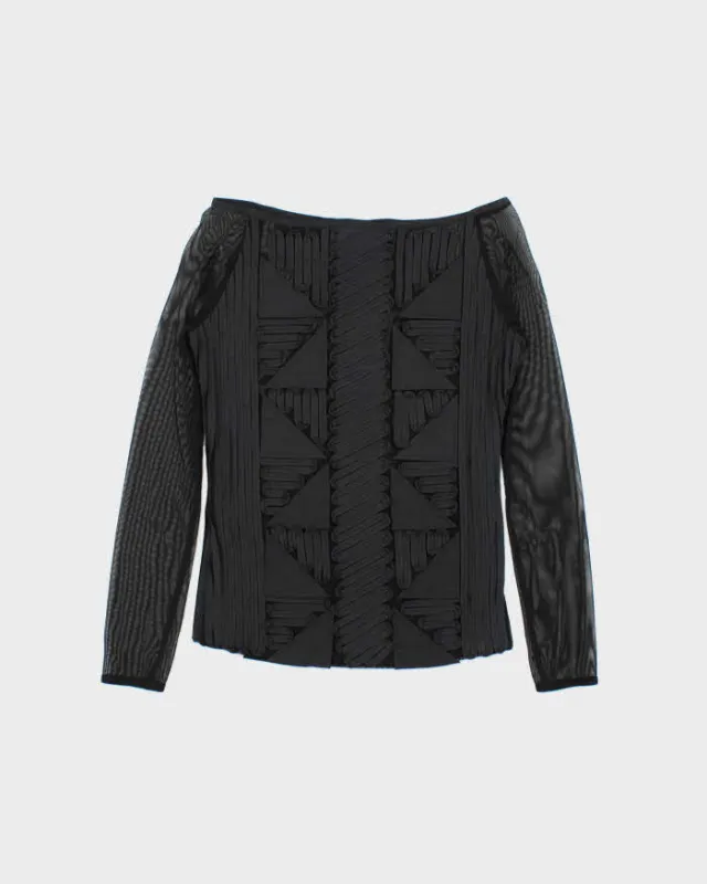 Vintage 00s Ferre Jeans Mesh Embroidered Slash Neck Top - S sold by Rokit