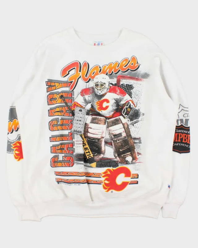 Vintage 1991 Bulletin Athletic Calgary Flames Graphic Crewneck Sweatshirt - L sold by Rokit