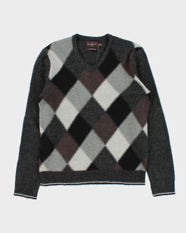 Vintage 00s Black Brown 1826 Merino Wool V-Neck Knit Jumper - S sold by Rokit