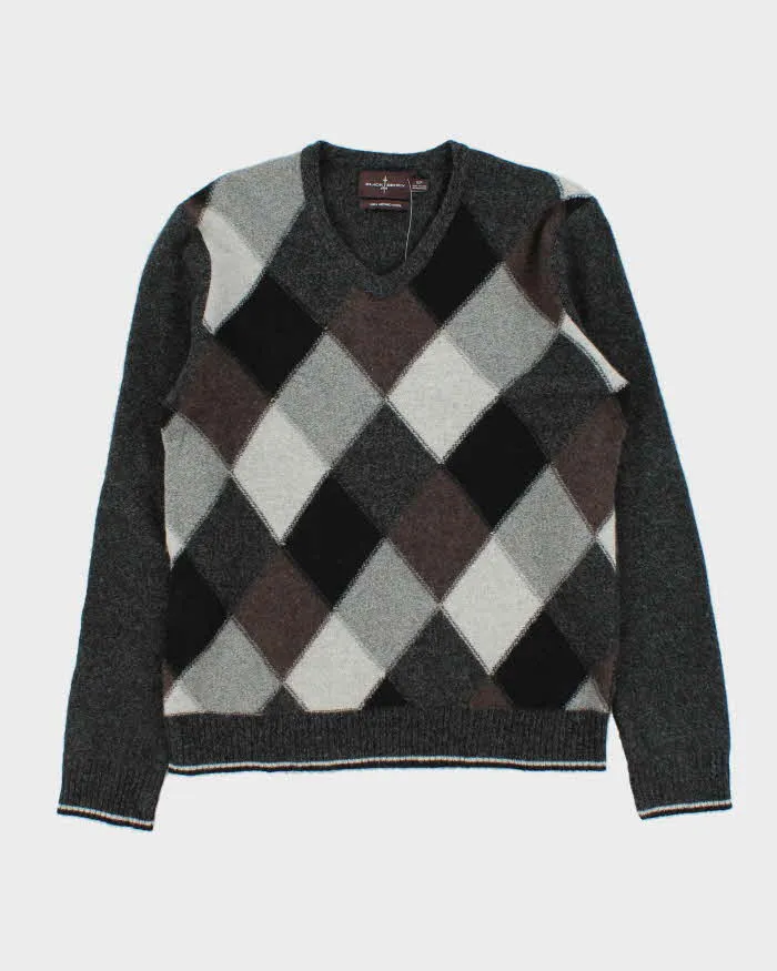 Vintage 00s Black Brown 1826 Merino Wool V-Neck Knit Jumper - S sold by Rokit