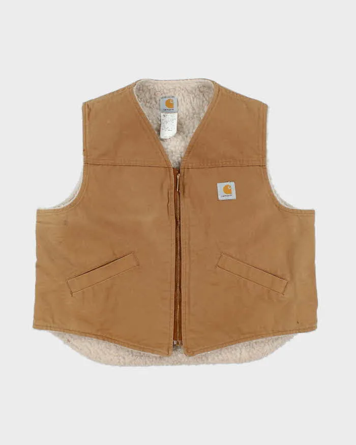 Vintage 1980s Carhartt VO3 Sandstone Canvas Sherpa Lined Union Made In USA Workwear Gilet - XL sold by Rokit