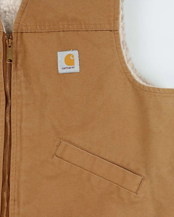 Vintage 1980s Carhartt VO3 Sandstone Canvas Sherpa Lined Union Made In USA Workwear Gilet - XL sold by Rokit product image thumbnail 3