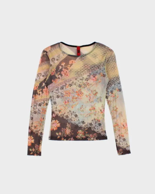 Vintage 90s 00s Just In Time Floral Pattern Mesh Top - XS sold by Rokit